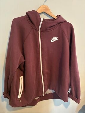 Nike tech Women's Burgundy Full-Zip Hoodie Jacket with White Accents